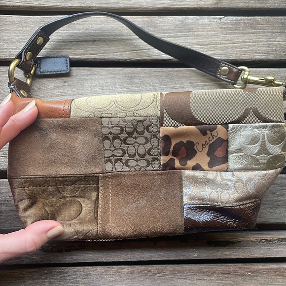 Authentic Brown Tan Animal Print Leather Suede Patchwork Coach Mini Bag Purse - Picture 5 of 12